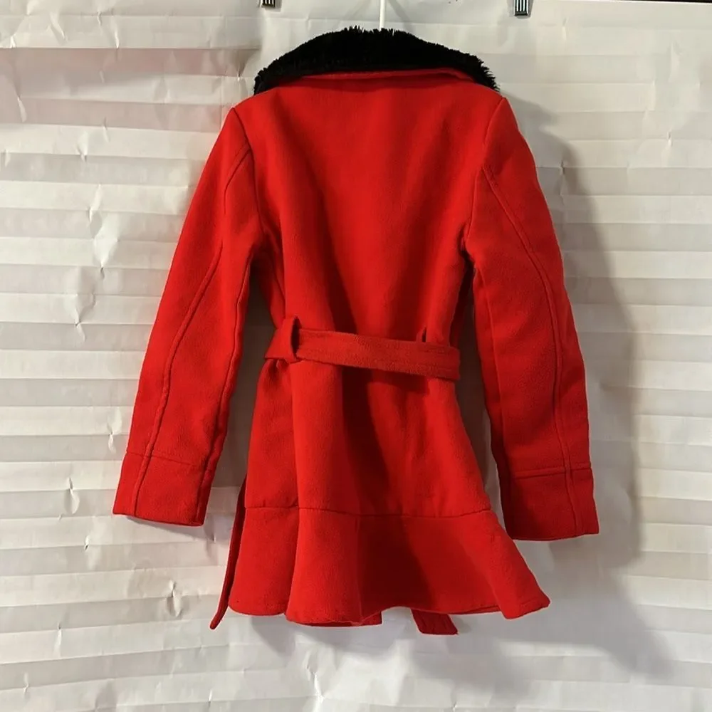 Cat & Jack Girls Red Winter Coat Size 5 Faux Fur Collar Hooded Jacket Warm